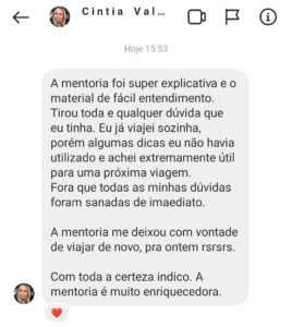 depoimento mentoria viajar sozinha